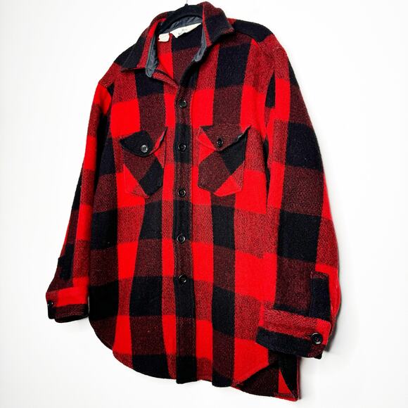 Vtg 60s Woolrich Buffalo Plaid Wool Jacket Shirt Red Black USA Small Shacket - Picture 5 of 7